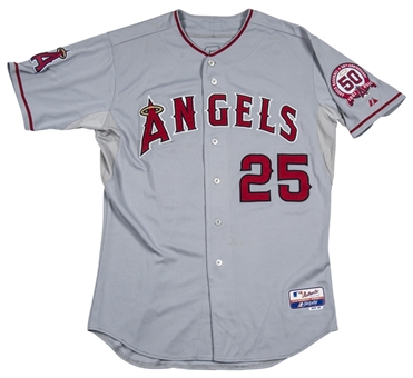 2011 Peter Bourjos Game Used and Signed Los Angeles Angels Road Jersey (PSA/DNA)